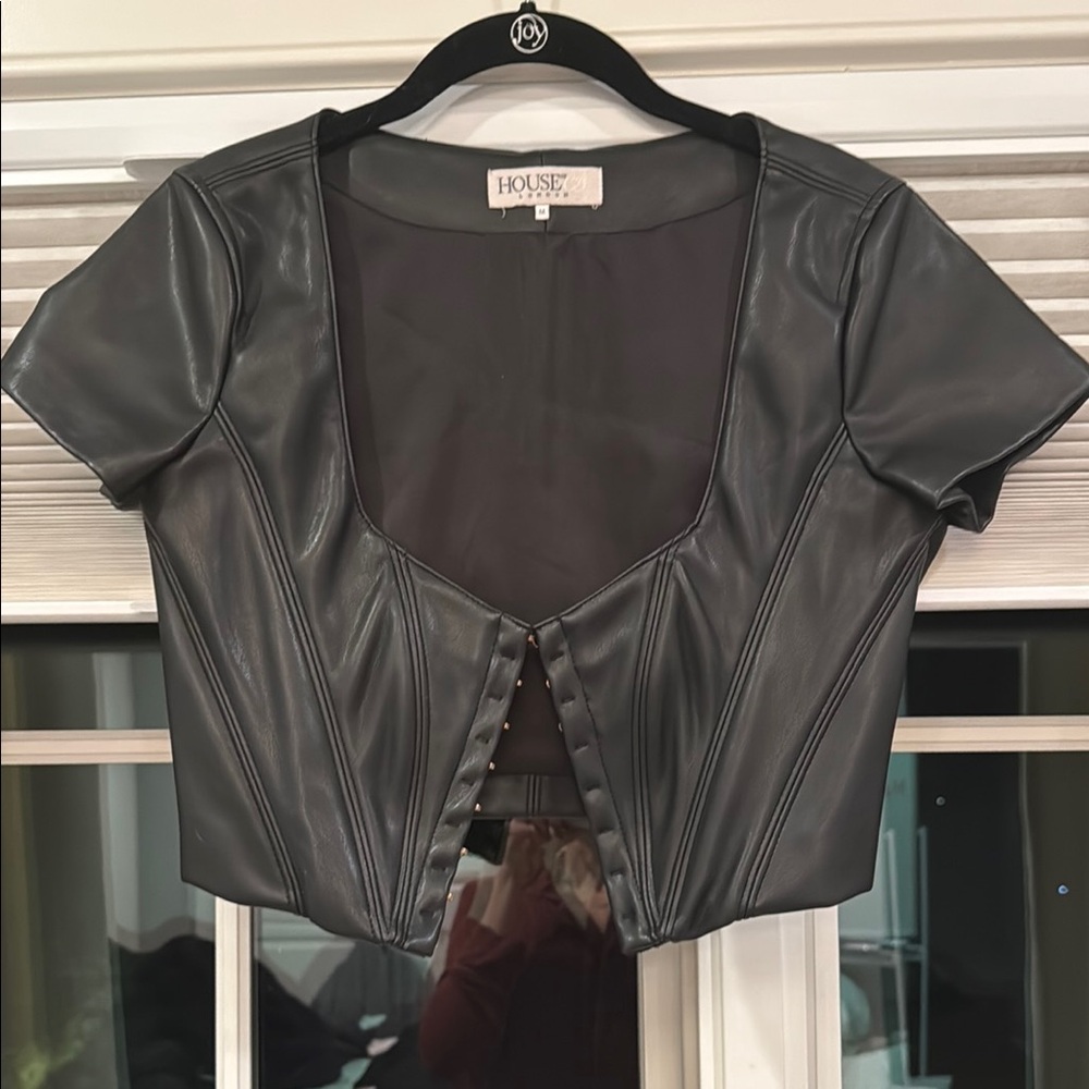 House of CB Charcoal Faux Leather Crop Top
